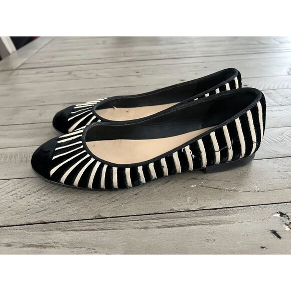 CHANEL Black Ivory Velvet Zebra Striped CC Ballet Flats Size 39 9 - Picture 6 of 13